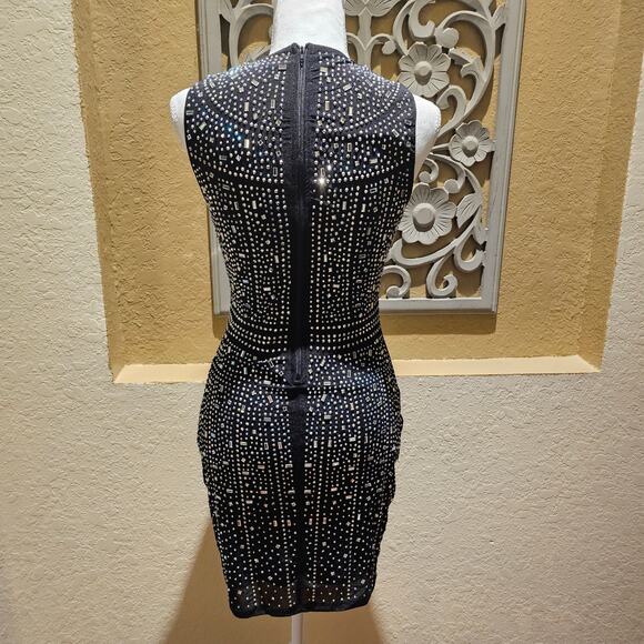 Windsor Heat XS Stone Rhinestone Bodycon Mini Dress Black Sleeveless Party Glam - Picture 4 of 14